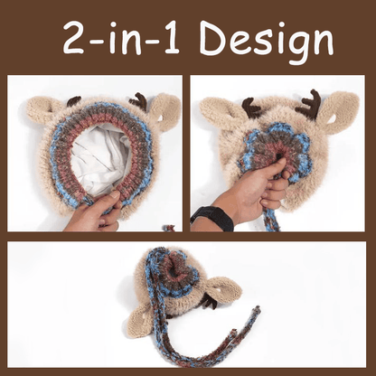 🎄 Original Design Festive Christmas Antler Hat – Multi-Use Knitted Windproof Warm Hat for Adults