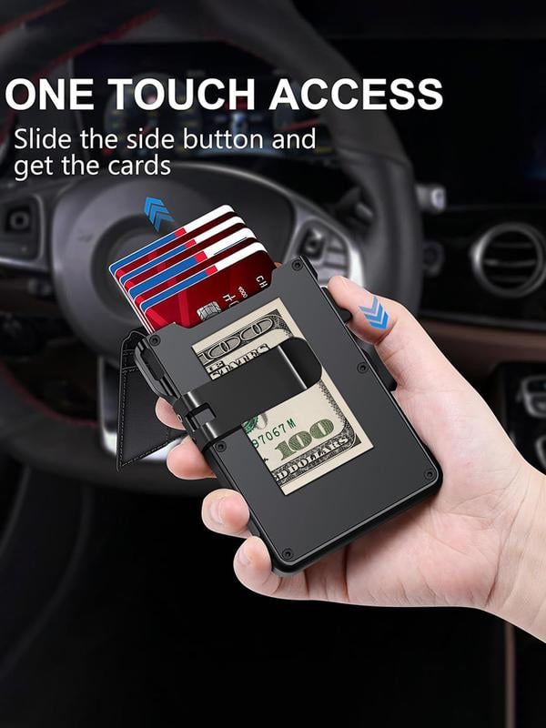 💼🔒Premium Aluminum RFID Blocking Minimalist Wallet for Men - Pop-Up Card Access, Money Clip & ID Window