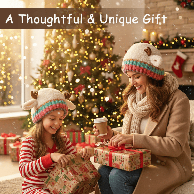 🎄 Original Design Festive Christmas Antler Hat – Multi-Use Knitted Windproof Warm Hat for Adults