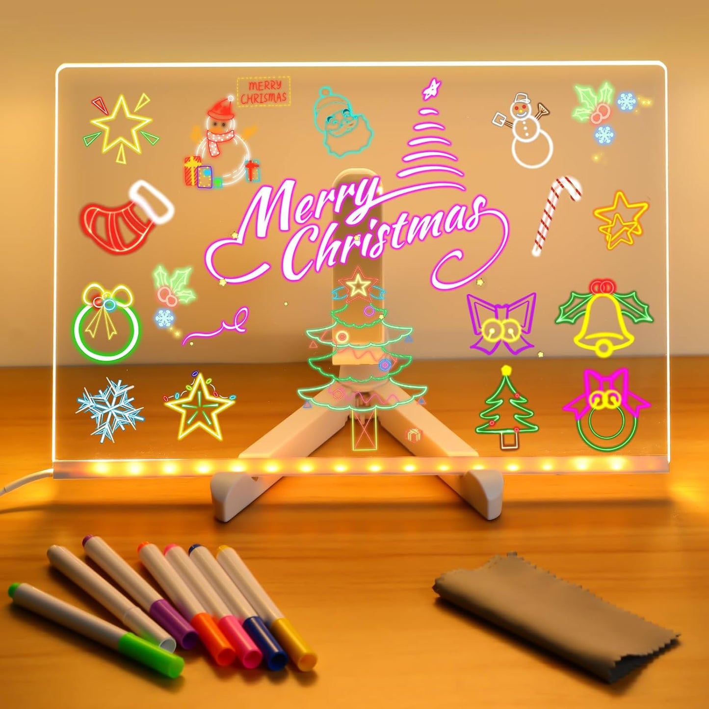 🎅The perfect gift for this Christmas🎁✨🖍️Glowing Drawing Board / Fluorescent Message Board / Christmas Kids Light Board (set come with 7 Pens)