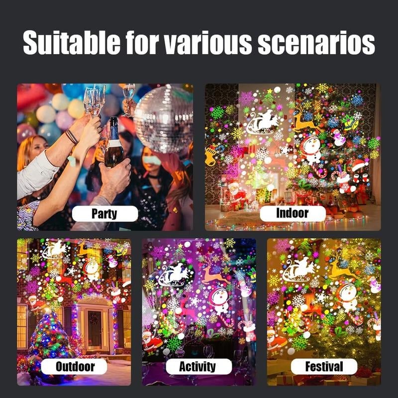 🎄 LED Christmas Projection Lamp — 16 Pattern Dynamic USB Holiday Projector ✨