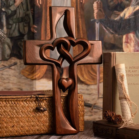 🔥Last Day 49% OFF-✝️Hand-Carved Intertwined Hearts Wooden Cross