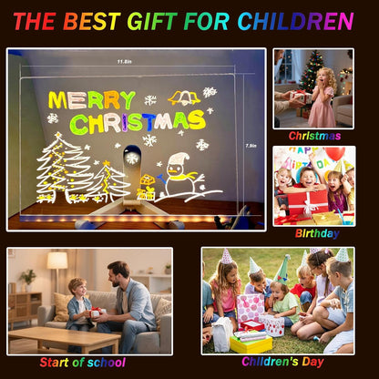 🎅The perfect gift for this Christmas🎁✨🖍️Glowing Drawing Board / Fluorescent Message Board / Christmas Kids Light Board (set come with 7 Pens)