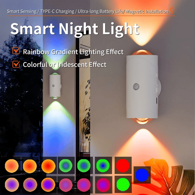 Smart LED Motion Sensor Night Light - RGB Gradient Dimmable Wall Lamp