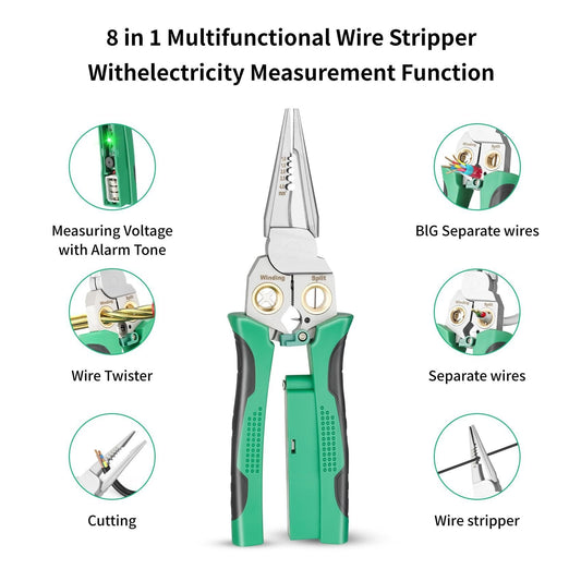 8-in-1 Wire Stripper Twister & Voltage Tester Tool 🔧⚡ Multi-Functional Electrician Pliers