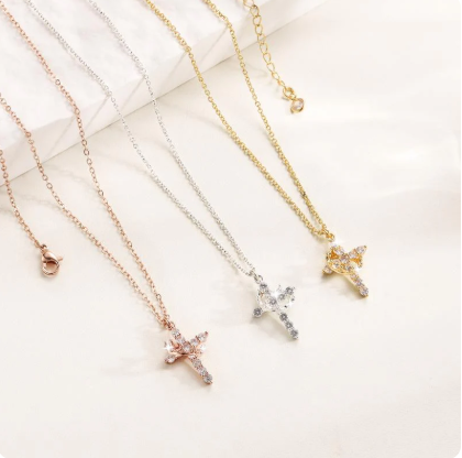 👑✝️Simple Crown & Cross Pendant Choker Necklace