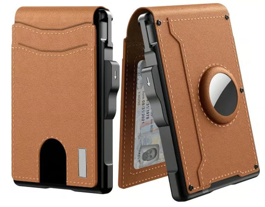 🔥✨Wallet for Men - With Pop Up Aluminum Case Money Clip Slim Leather Slots Credit Card Holder RFID Blocking Bifold Minimalist Wallet