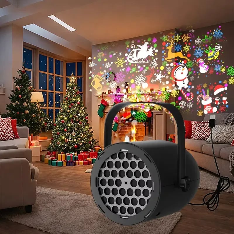 🎄 LED Christmas Projection Lamp — 16 Pattern Dynamic USB Holiday Projector ✨