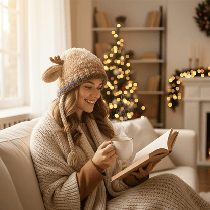 🎄 Original Design Festive Christmas Antler Hat – Multi-Use Knitted Windproof Warm Hat for Adults